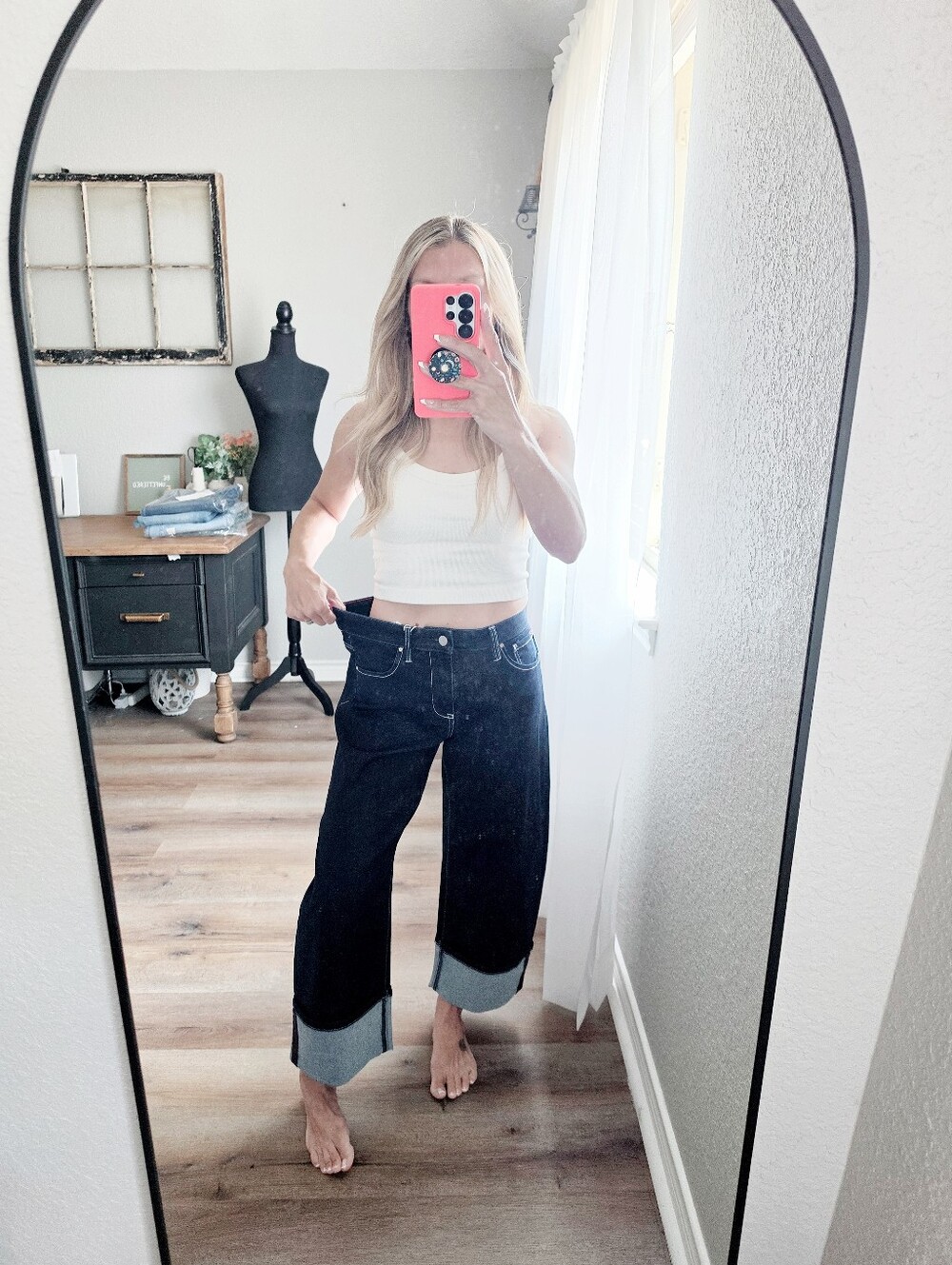 RISEN Deep Dark Wash Cuffed Barrel Jeans Cropped Stretch Classic Various NEW - Picture 14 of 15